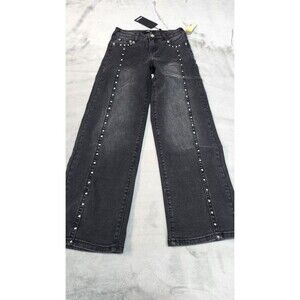 True Religion Girls Size 12 Black Leila High Rise Wide Leg Jeans NWT